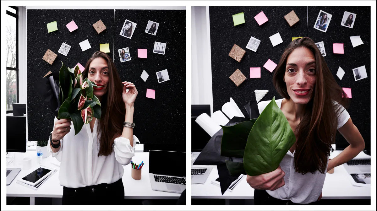 Inside the studio — planning wall and campaign prints
